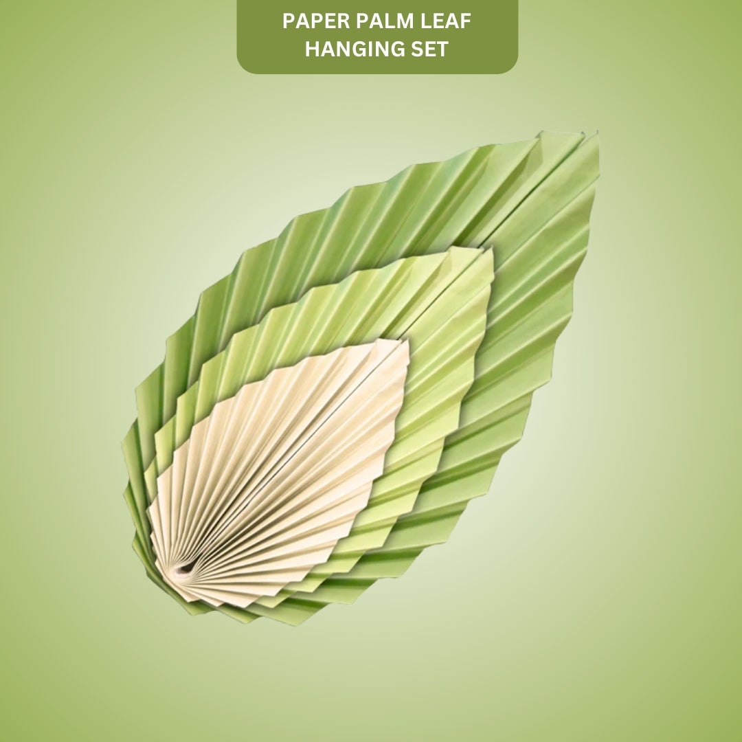 Palm Leaf Shaped Hanging Paper Fan Set - 3PC