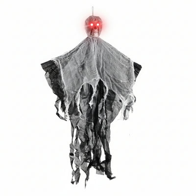 Scary Hanging Skull Ghost with Light Up Eyes Black - 3FT - 1PC - Wanna Party - closeup