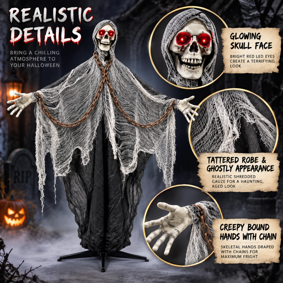 Standing Skeleton 6FT with LED Eyes Sound - Halloween Decor | Wanna Party