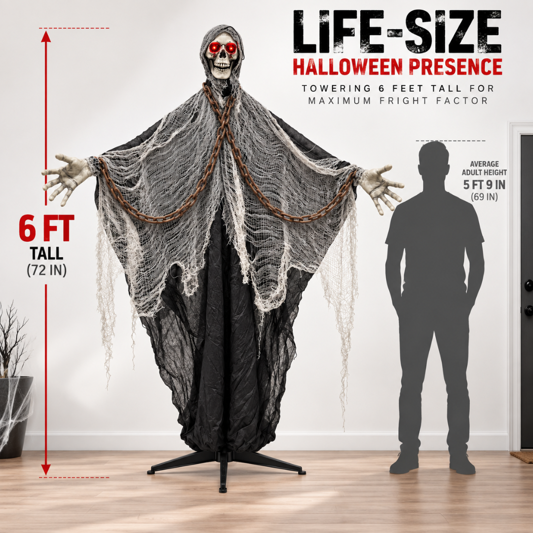 Standing Skeleton 6FT with LED Eyes Sound - Halloween Decor | Wanna Party