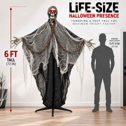Standing Skeleton 6FT with LED Eyes Sound - Halloween Decor | Wanna Party