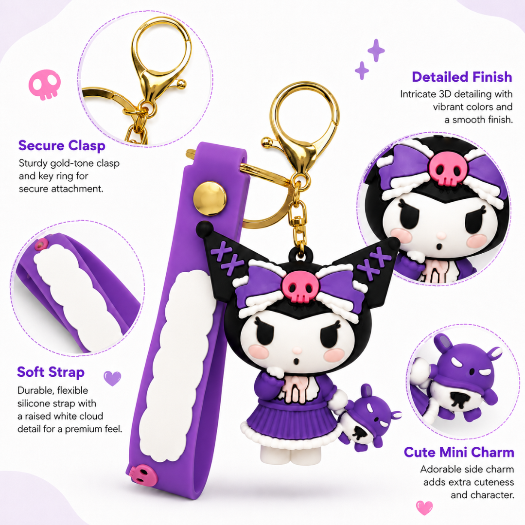 Kuromi Keychain - Kawaii Anime Bag Charm for Girls | Wanna Party - Image 3