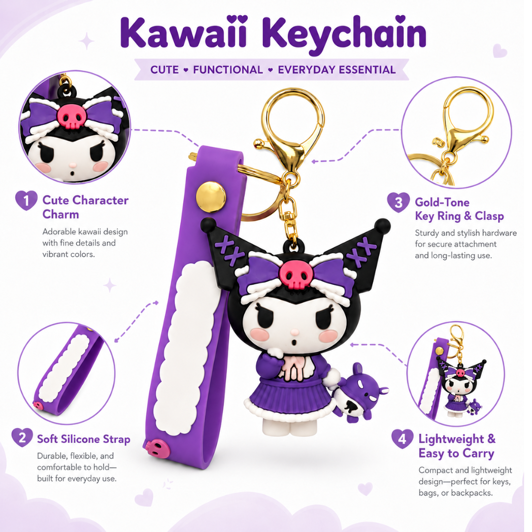 Kuromi Keychain - Kawaii Anime Bag Charm for Girls | Wanna Party - Image 4
