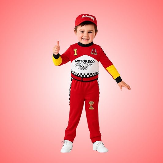 F1 Car Racing Kids Costume with Cap - Age 5 to 7 Years