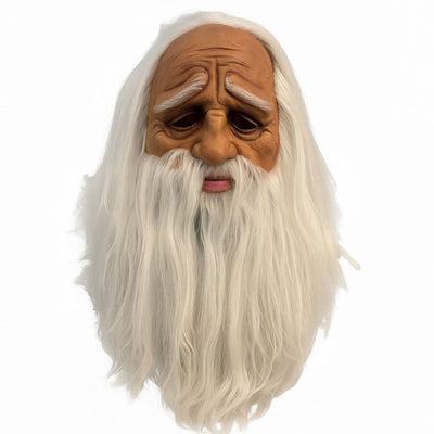 Realistic Old Man Latex Halloween Mask with White Beard - 1PC - Wanna Party - front