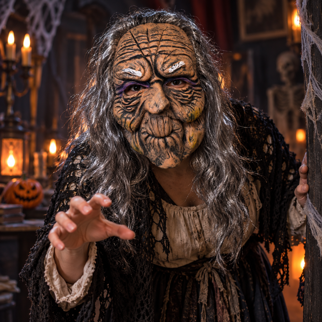 Realistic Old Woman Latex Halloween Mask  - 1PC