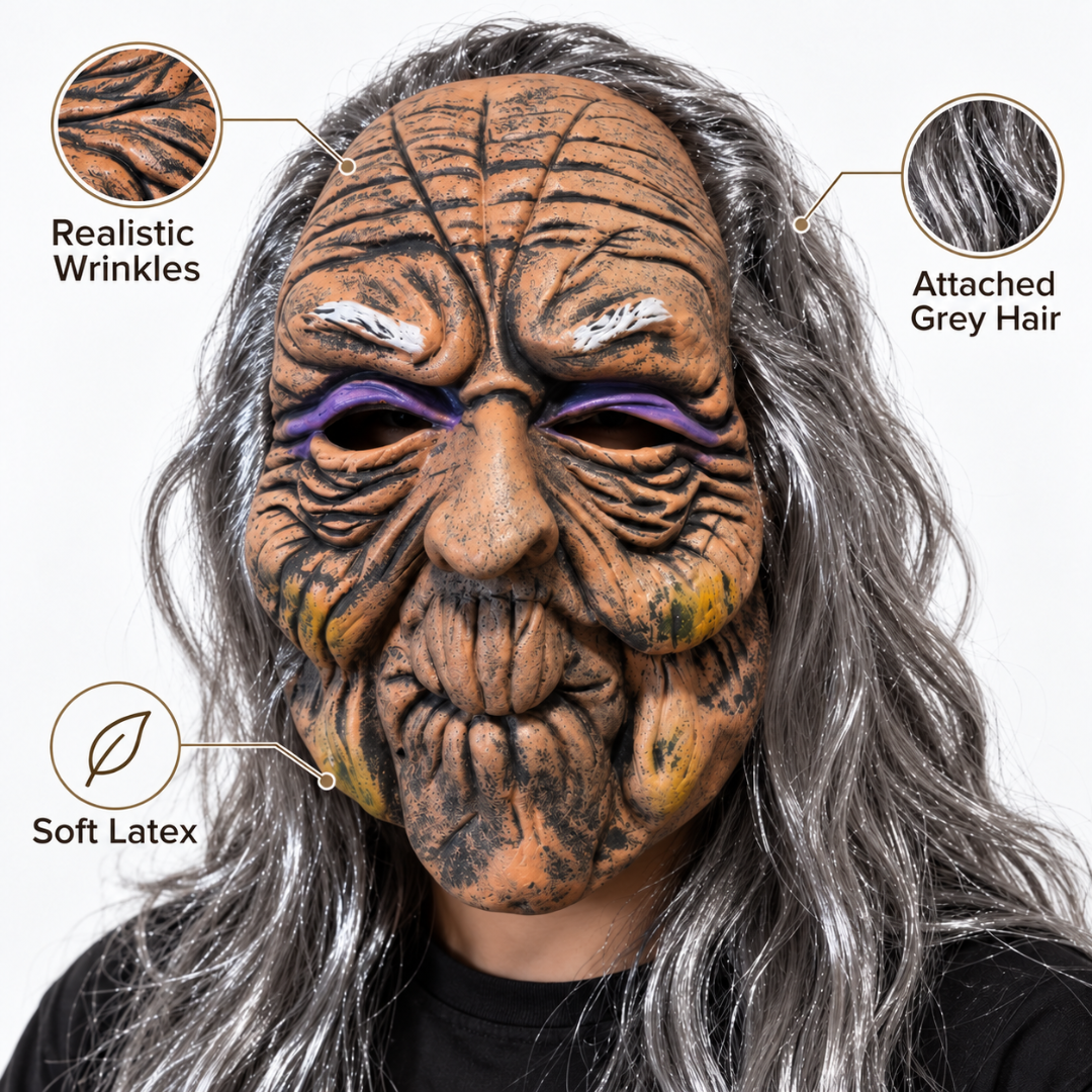 Realistic Old Woman Latex Halloween Mask  - 1PC
