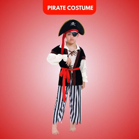 Smart Pirate Costume with Vest, Pants, Waist Belt, Hat & Eye Patch - Size M - Age 5 to 7 Years