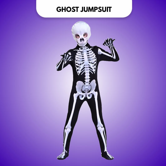 Halloween Ghost Jumpsuit with Mask with Both Side Print - Size M - Age 5 to 7 Years