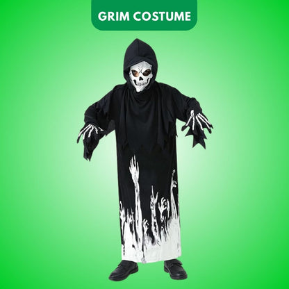 Glow in the Dark Hoody Mask Ghost Costume with Glow Gloves - Size M - Age 5 to 7 Years