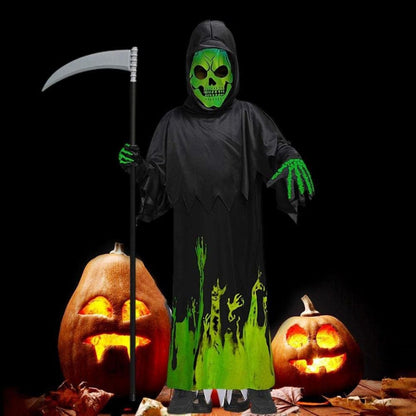 Glow in the Dark Hoody Mask Ghost Costume with Glow Gloves - Size M - Age 5 to 7 Years