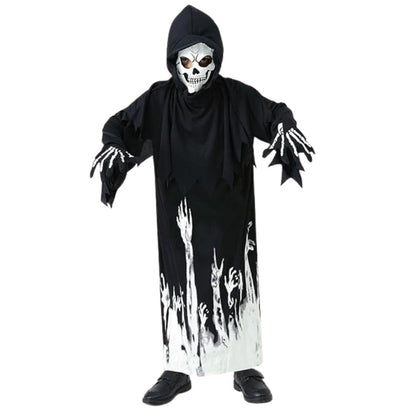 Glow in the Dark Hoody Mask Ghost Costume with Glow Gloves - Size M - Age 5 to 7 Years