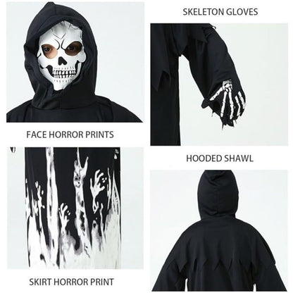 Glow in the Dark Hoody Mask Ghost Costume with Glow Gloves - Size M - Age 5 to 7 Years
