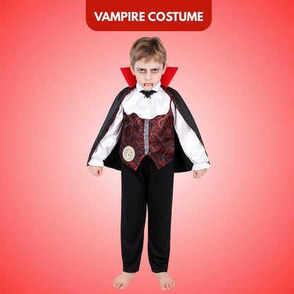 Scary Vampire Costume w/ Neck Choker, Vest, Pants & Cape for Kids - Size L - Age 7 to 9 Years