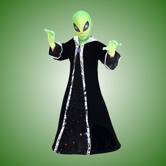 Alien Jaadu Costume with Neon Neon Gloves and Mask Unisex - Size L - Age 8 to 10 Years