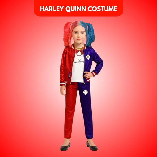 Harley Quinn Red & Blue Costume with Jacket, Pants and Sleevless Tees - Size - M - Age 5 to 7