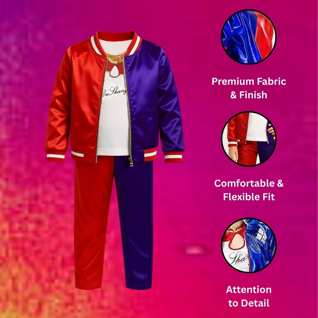 Harley Quinn Red & Blue Costume with Jacket, Pants and Sleevless Tees - Size - M - Age 5 to 7