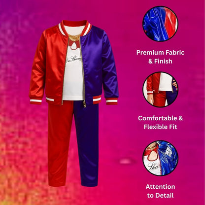 Harley Quinn Red & Blue Costume with Jacket, Pants and Sleevless Tees - Size - M - Age 5 to 7
