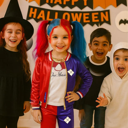 Harley Quinn Red & Blue Costume with Jacket, Pants and Sleevless Tees - Size - L - Age 7 to 9