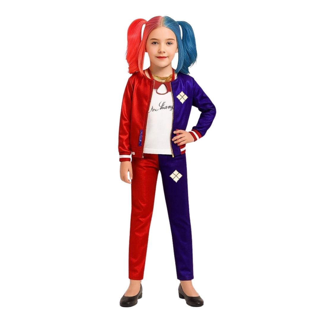 Harley Quinn Red & Blue Costume with Jacket, Pants and Sleevless Tees - Size - L - Age 7 to 9