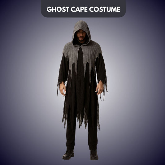 Black & White Net Ghost Poncho with Hood -  Free Size