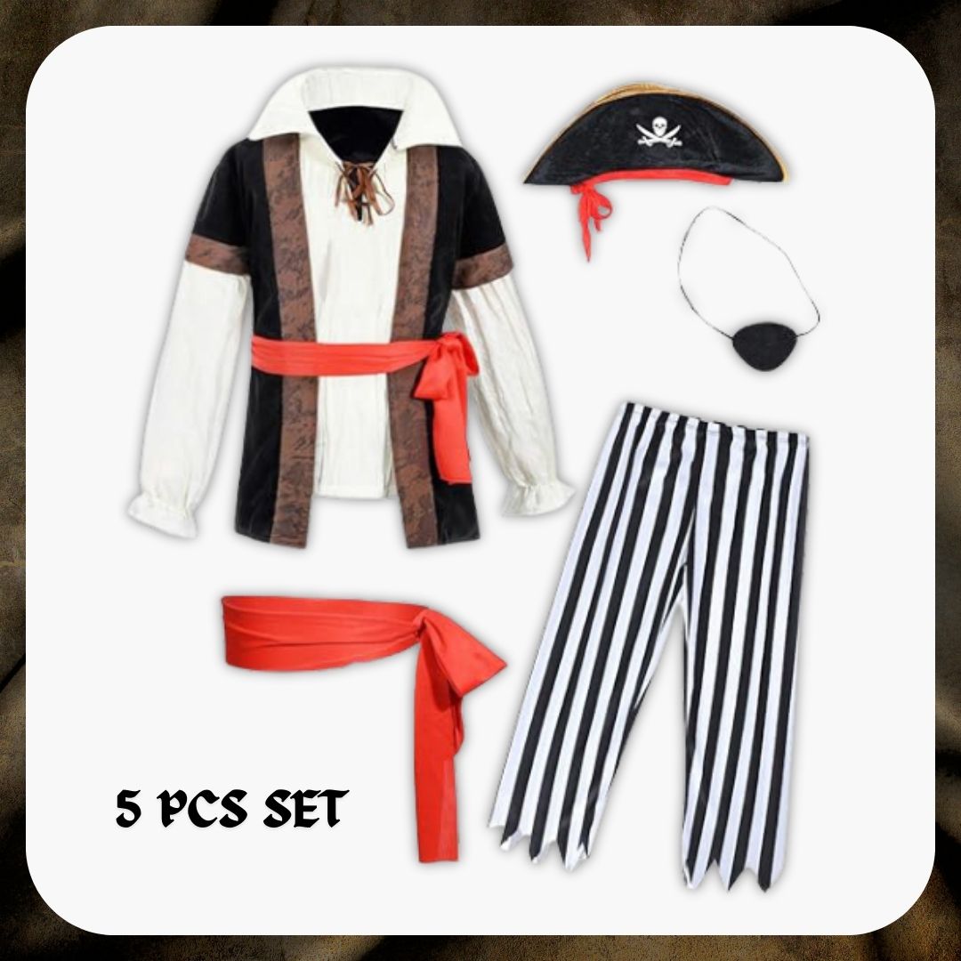 Smart Pirate Costume with Vest, Pants, Waist Belt, Hat & Eye Patch - Size L - Age 7 to 9 Years