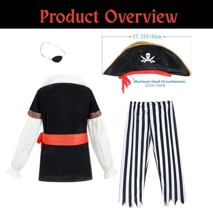 Smart Pirate Costume with Vest, Pants, Waist Belt, Hat & Eye Patch - Size L - Age 7 to 9 Years
