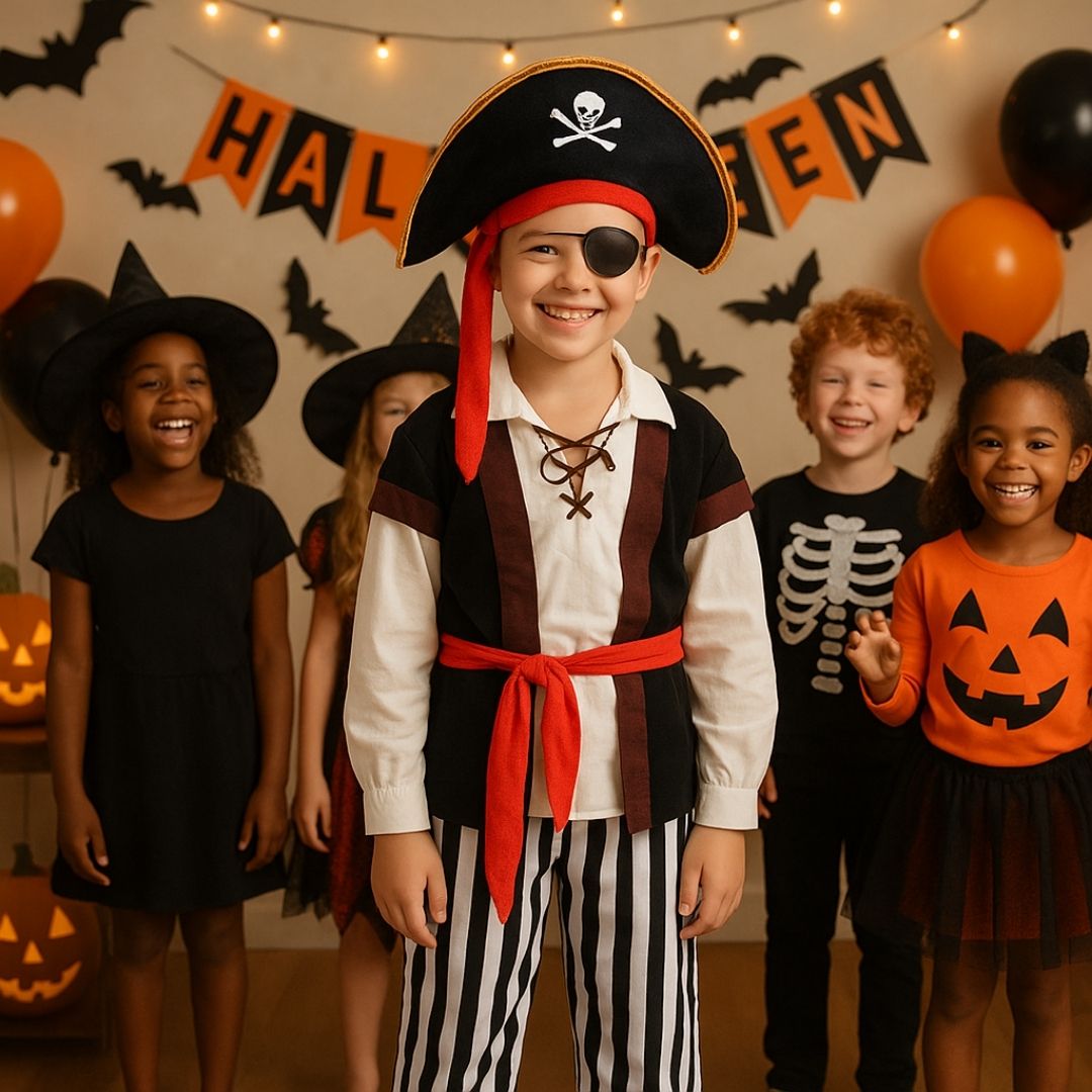 Smart Pirate Costume with Vest, Pants, Waist Belt, Hat & Eye Patch - Size L - Age 7 to 9 Years