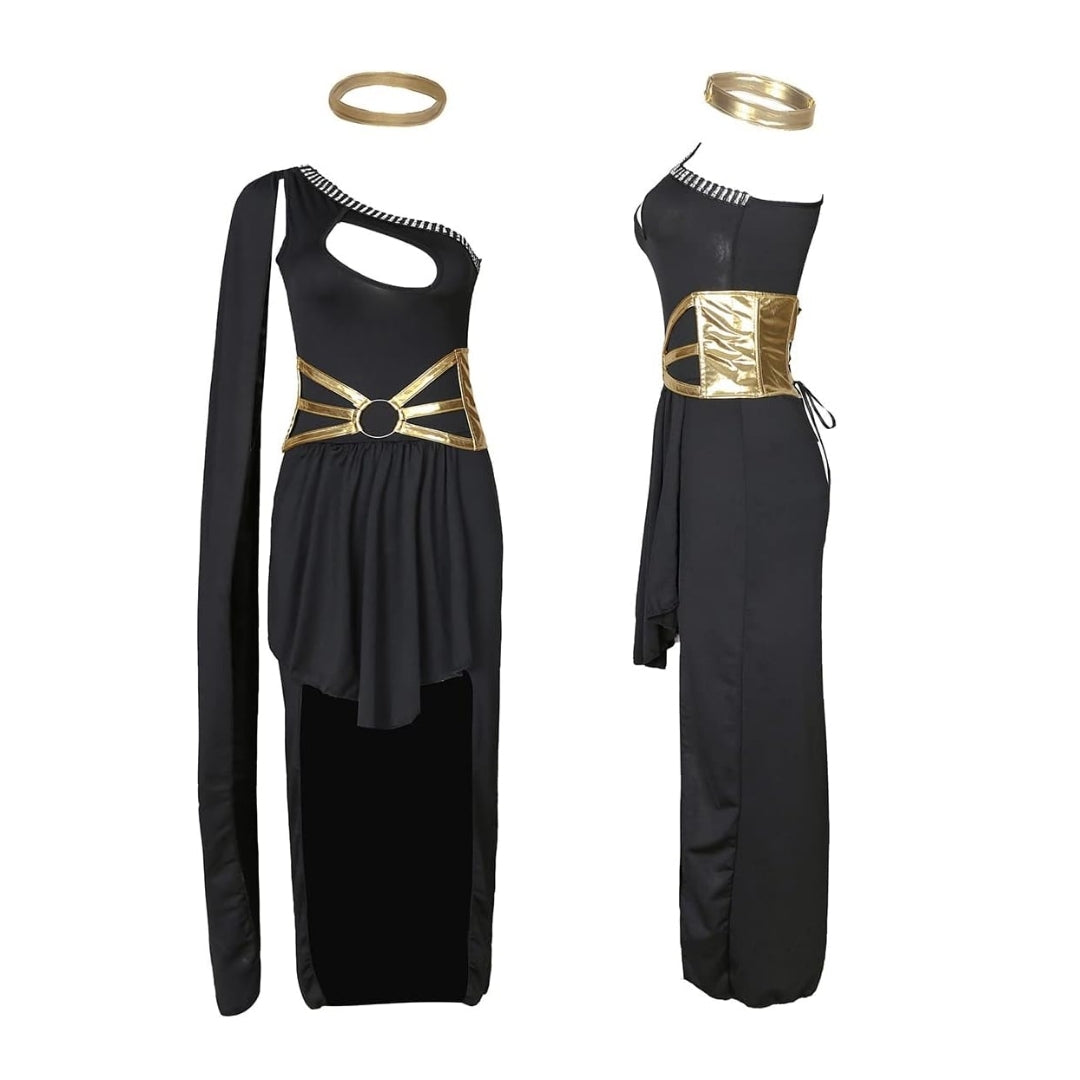 Fancy Greek Goddess Black Halloween Costume w/ Golden Belt for Women - Size L - 36 Inches