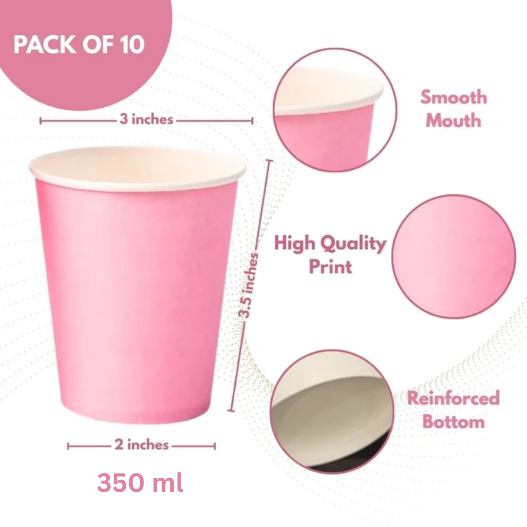 Pink Solid Paper Cups 350ML-10PC