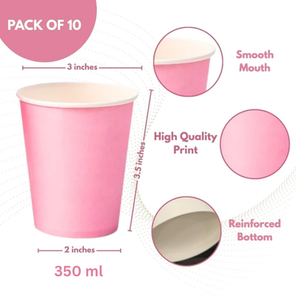 Pink Solid Paper Cups 350ML-10PC