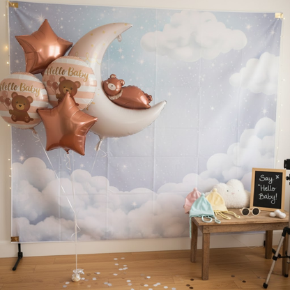 Welcome Baby Moon and Bear Shaped Helium Filled Balloon Bouqet Set of 5PC