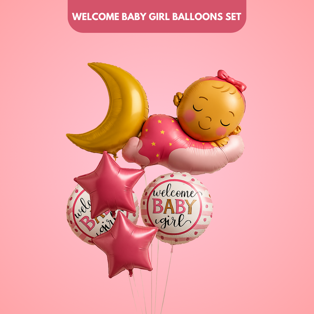 Welcome Baby Girl Balloon Set - 6PC