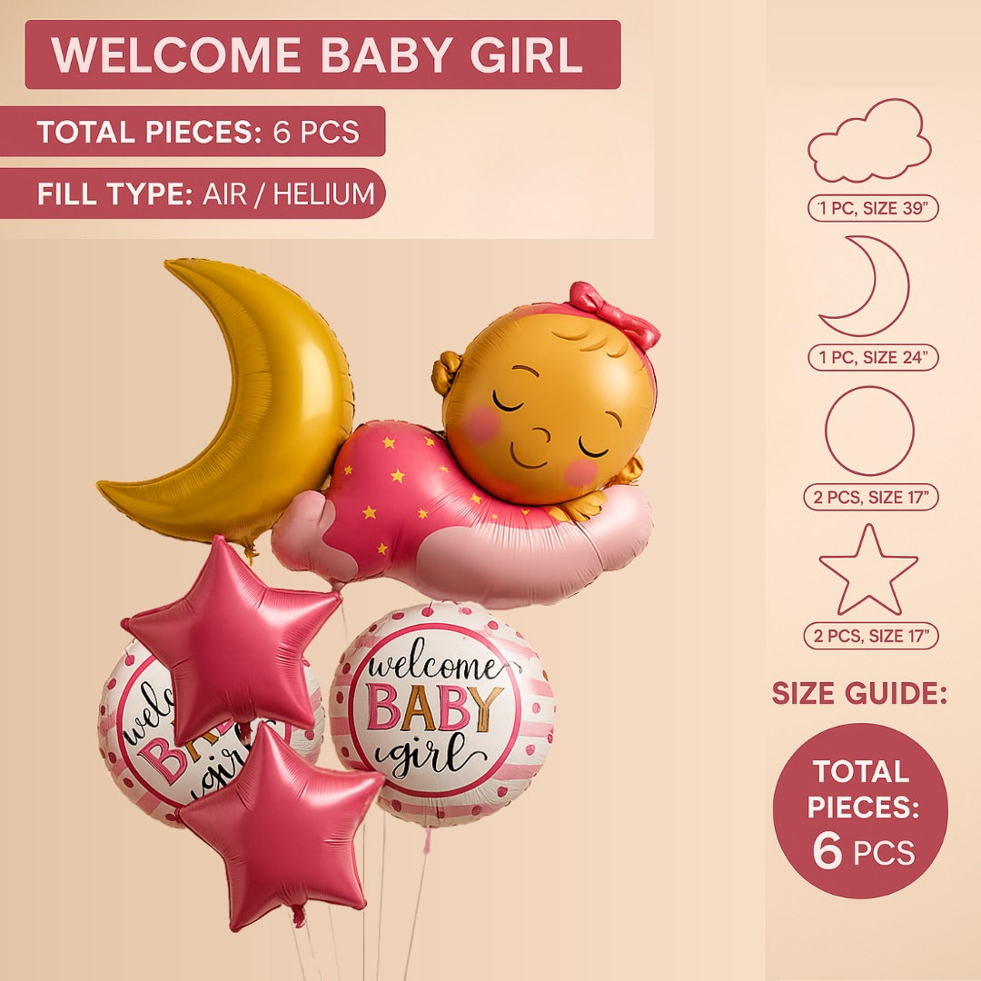 Welcome Baby Girl Balloon Set - 6PC