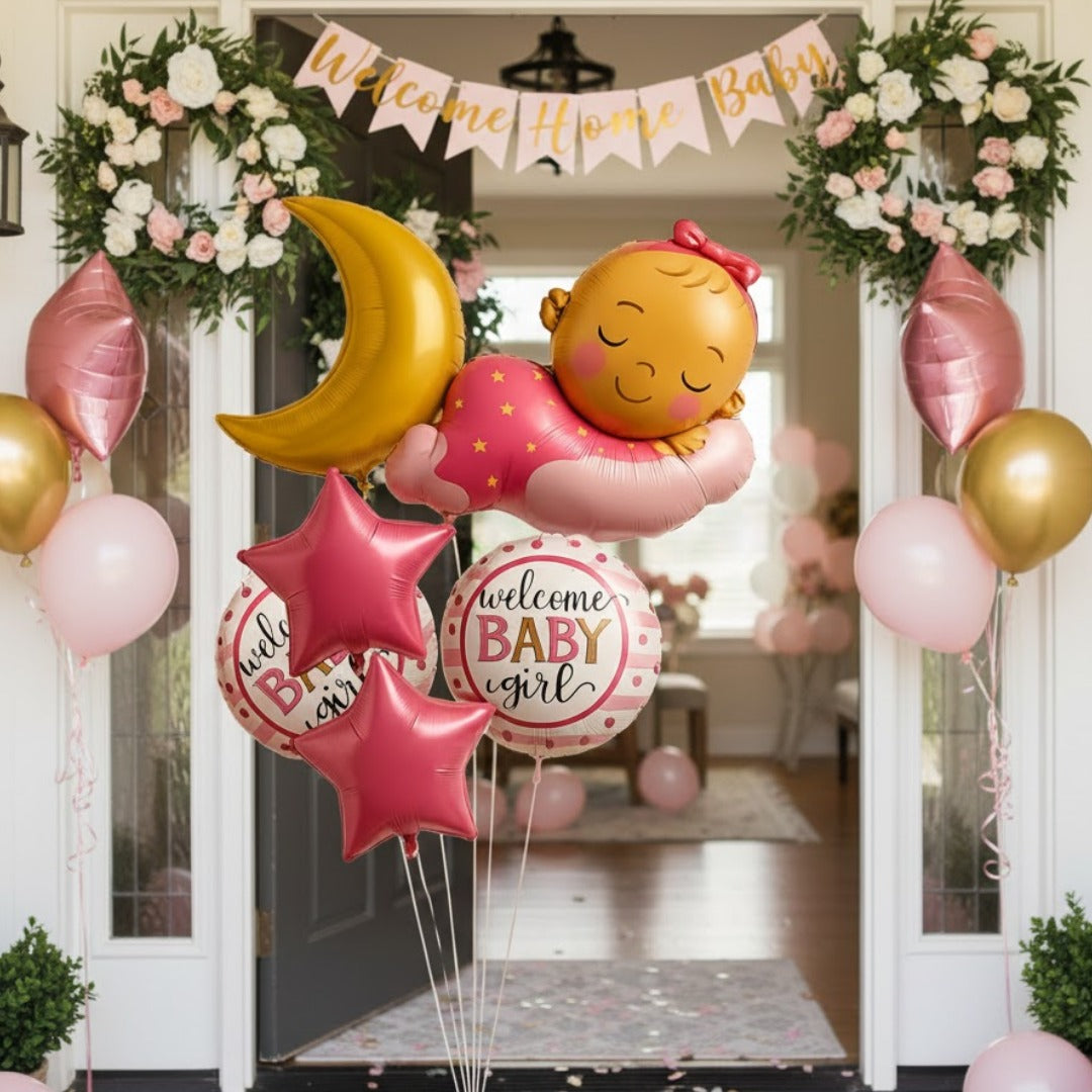 Welcome Baby Girl Balloon Set - 6PC