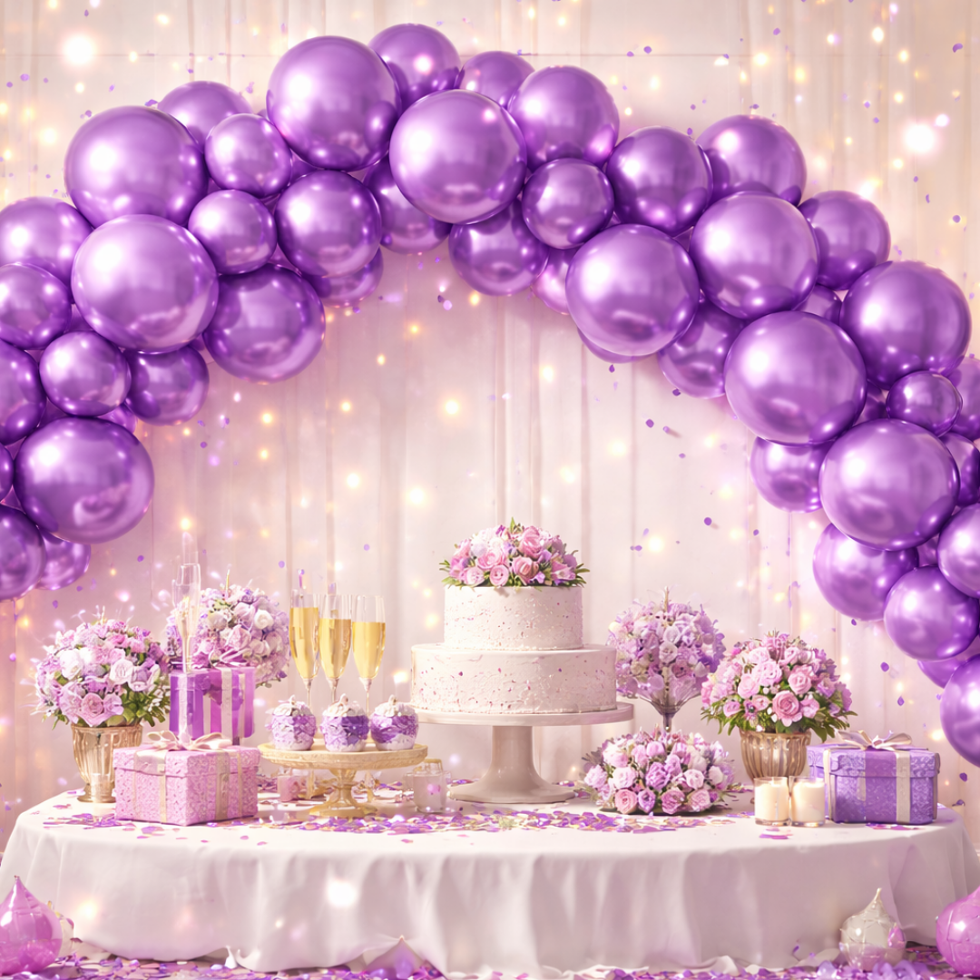 Chrome Purple Latex Balloons Pack of 10 | Metallic Finish Party Balloons | Premium Quality for Birthday, Anniversary & Celebration Decor