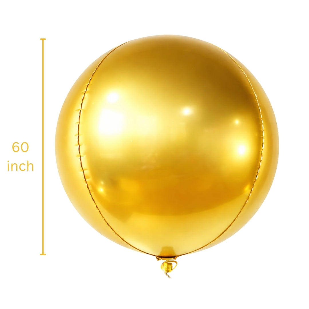 Large Gold Mirror Orbz Foil Balloon 60 Inches | Premium Metallic Sphere Balloon | Helium Supported Luxury Party Decoration for Birthday, Wedding & Anniversary Decor