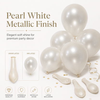 Pearl White Metallic Balloons - 10 inches - Pack of 50