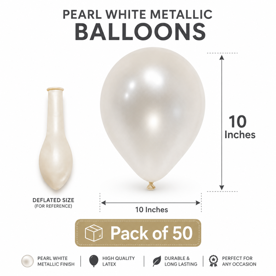 Pearl White Metallic Balloons - 10 inches - Pack of 50