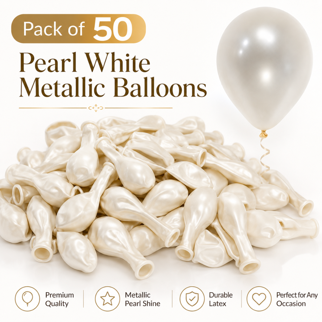Pearl White Metallic Balloons - 10 inches - Pack of 50