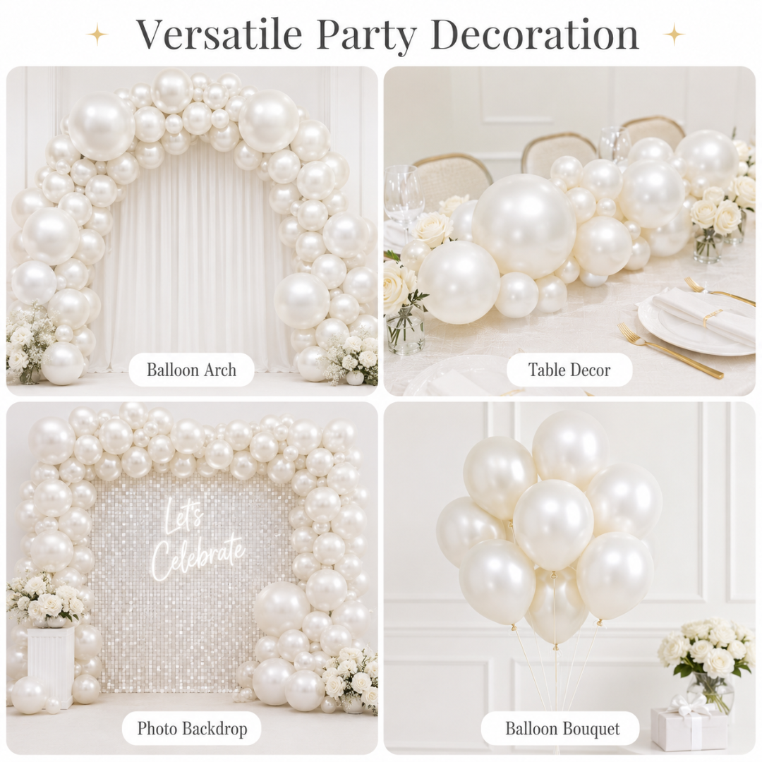 Pearl White Metallic Balloons - 10 inches - Pack of 50