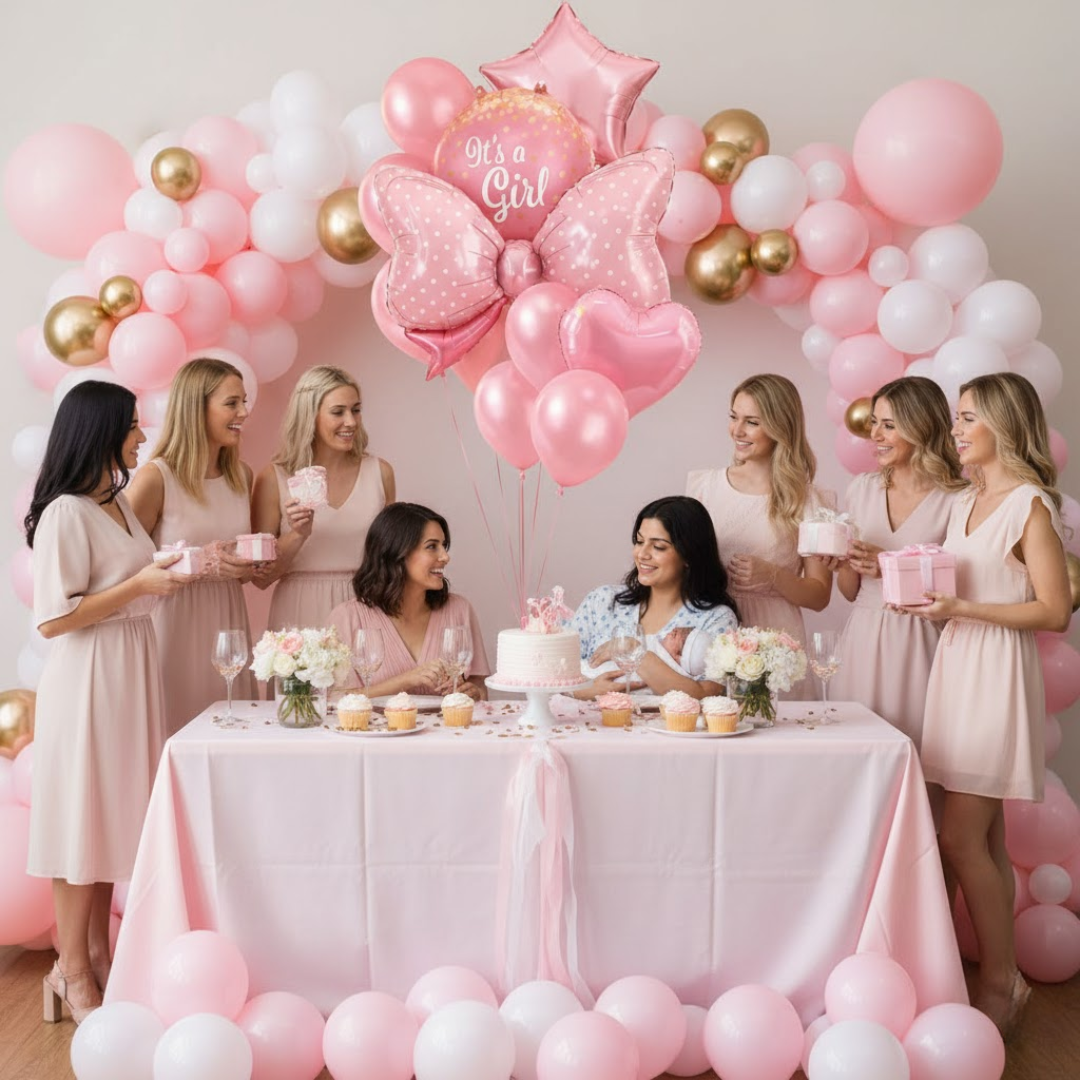 Its a Girl Bow Balloon Set - Pack of 10