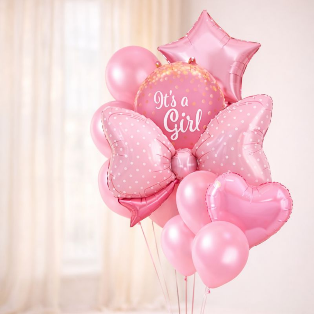 Its a Girl Bow Balloon Set - Pack of 10