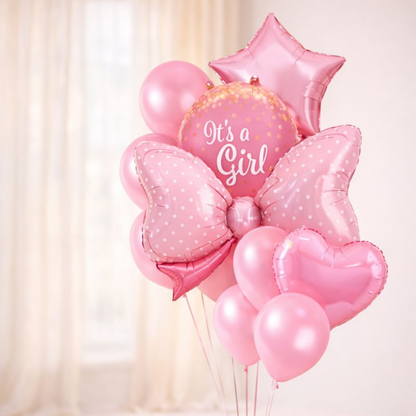 Its a Girl Bow Balloon Set - Pack of 10