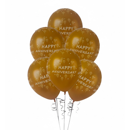 Happy Anniversary Golden Latex Balloons Set 12" - Pack of 6