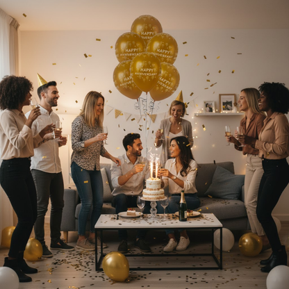 Happy Anniversary Golden Latex Balloons Set 12" - Pack of 6