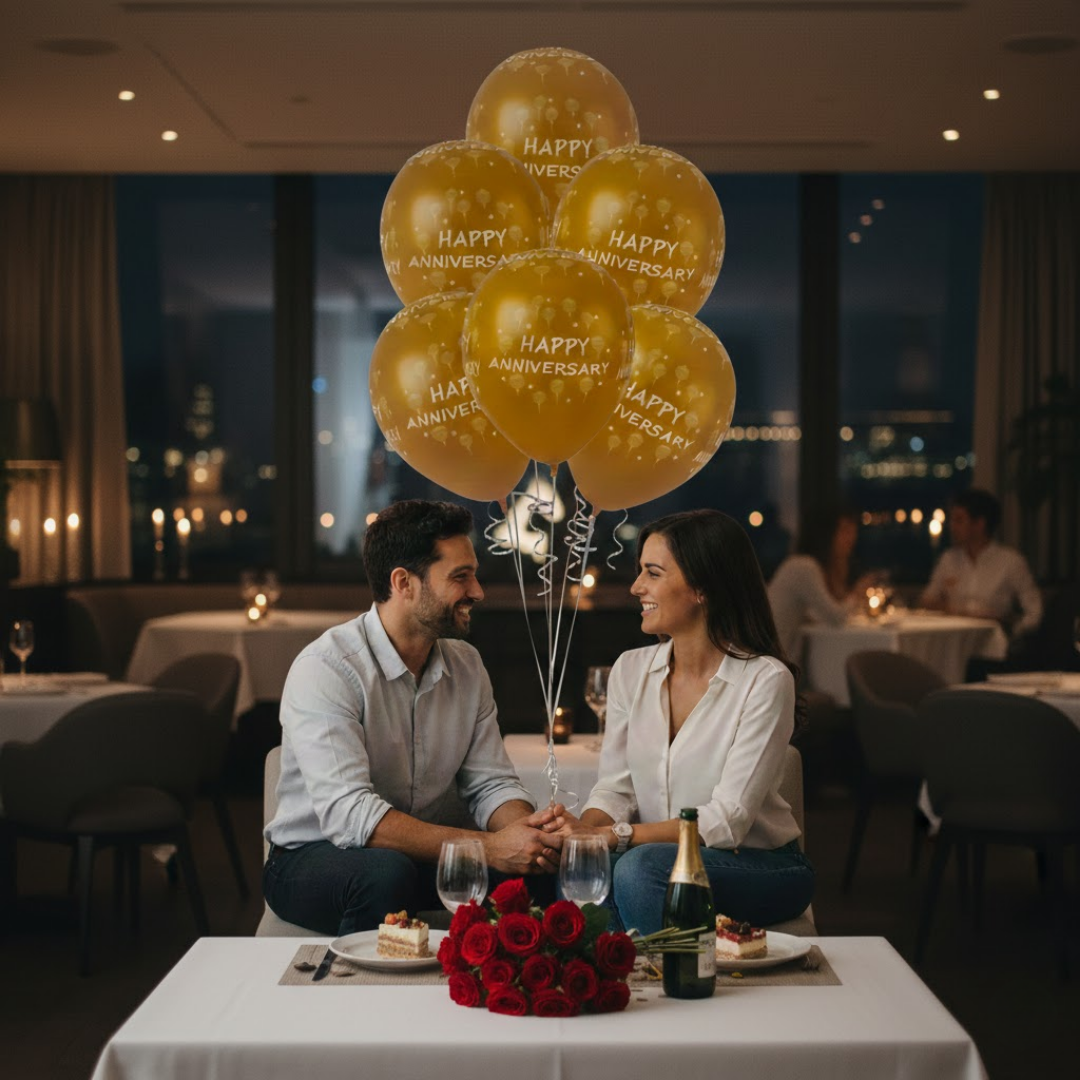 Happy Anniversary Golden Latex Balloons Set 12" - Pack of 6