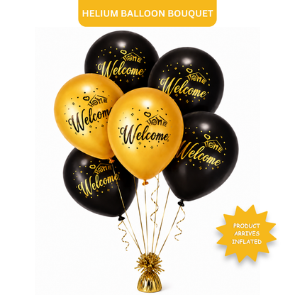Black & Gold Welcome Home Latex Balloons (12 Inch, Pack of 6) Helium Filled & Delivered Inflated