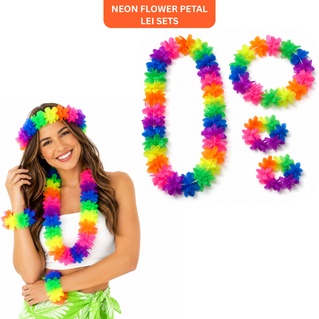 Neon Flower Petal Lei Sets - 4PC Set