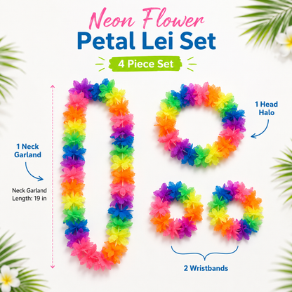 Neon Flower Petal Lei Sets - 4PC Set